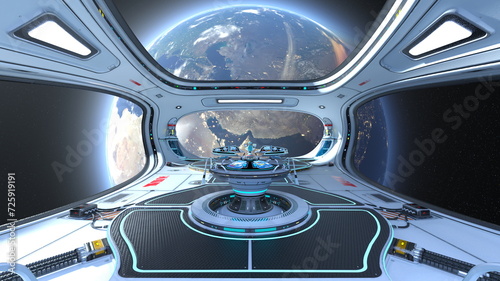 宇宙船内の風景　3DCGレンダリング © tsuneomp