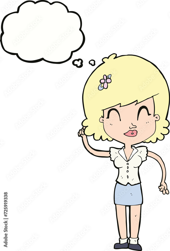 cartoon pretty woman with idea with thought bubble cartoon pretty woman with idea with thought bubble