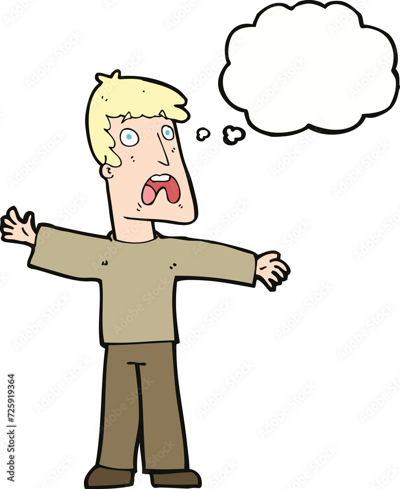 cartoon frightened man with thought bubble cartoon frightened man with thought bubble