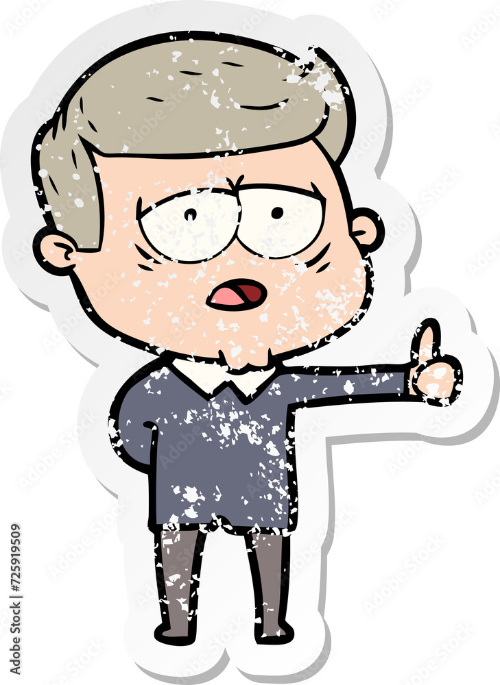 distressed sticker of a cartoon tired man distressed sticker of a cartoon tired man