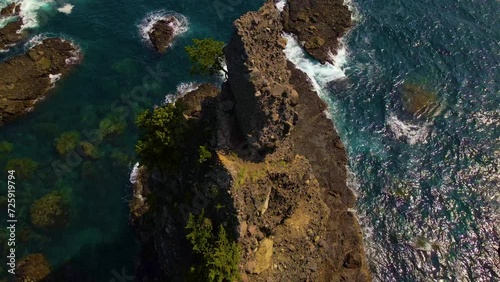 Cinematic aerial shot of Minokake Rock - series of sea stack in Izu peninsula in Shizuoka prefecture, Japan photo