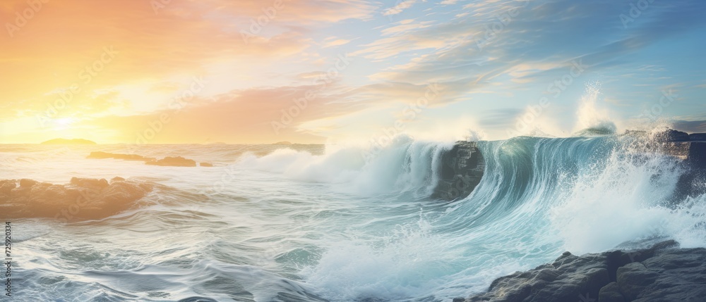 The Majestic Fury: A Visual Symphony of a Giant Wave Engulfing the Shoreline The Majestic Fury: A Visual Symphony of a Giant Wave Engulfing the Shoreline