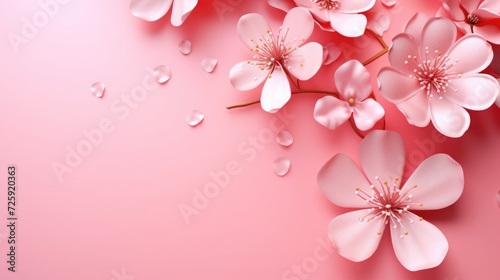 pink background or texture with spring flowers. frame, place for text. template, greeting card for Mother's Day, March 8