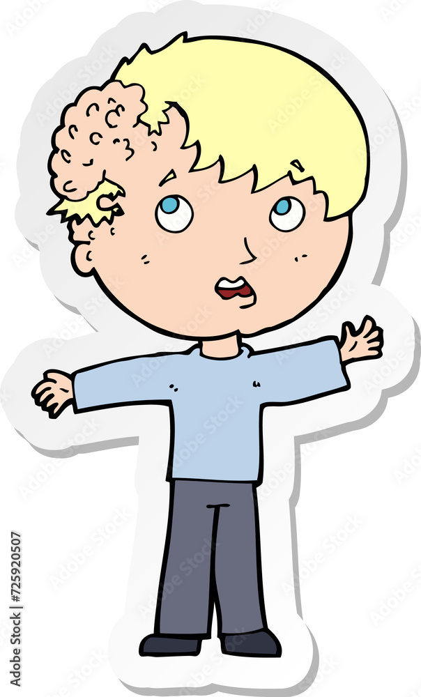 sticker of a cartoon boy with growth on head sticker of a cartoon boy with growth on head
