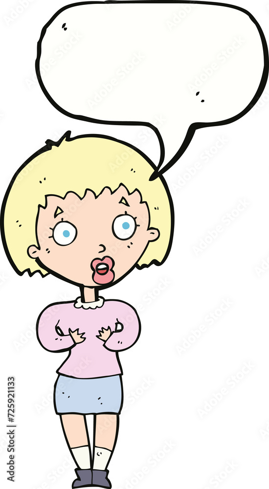 cartoon woman making Who Me? gesture with speech bubble cartoon woman making Who Me? gesture with speech bubble