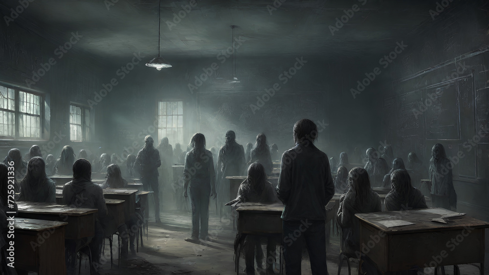 Illustration of an Alien teaching Zombie Students