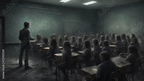 Illustration of an Alien teaching Zombie Students