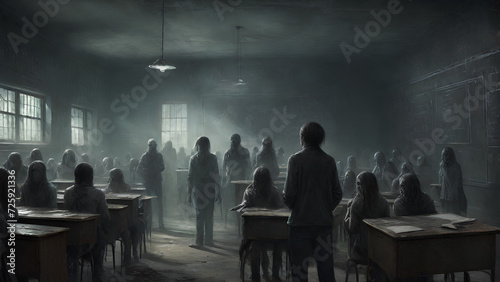 Illustration of an Alien teaching Zombie Students