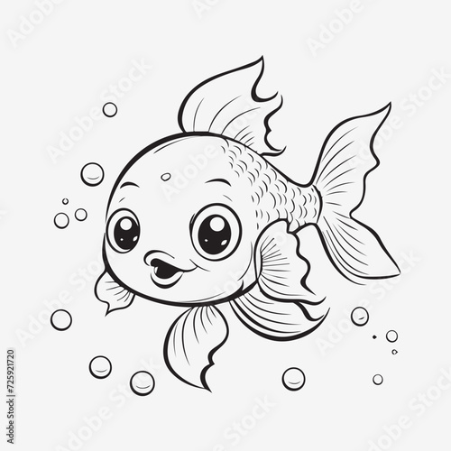 Cute Fish illustration kids coloring page