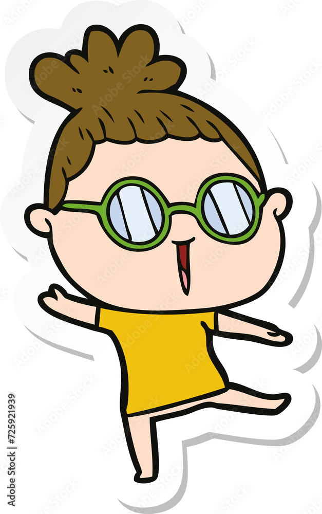 sticker of a cartoon woman wearing spectacles