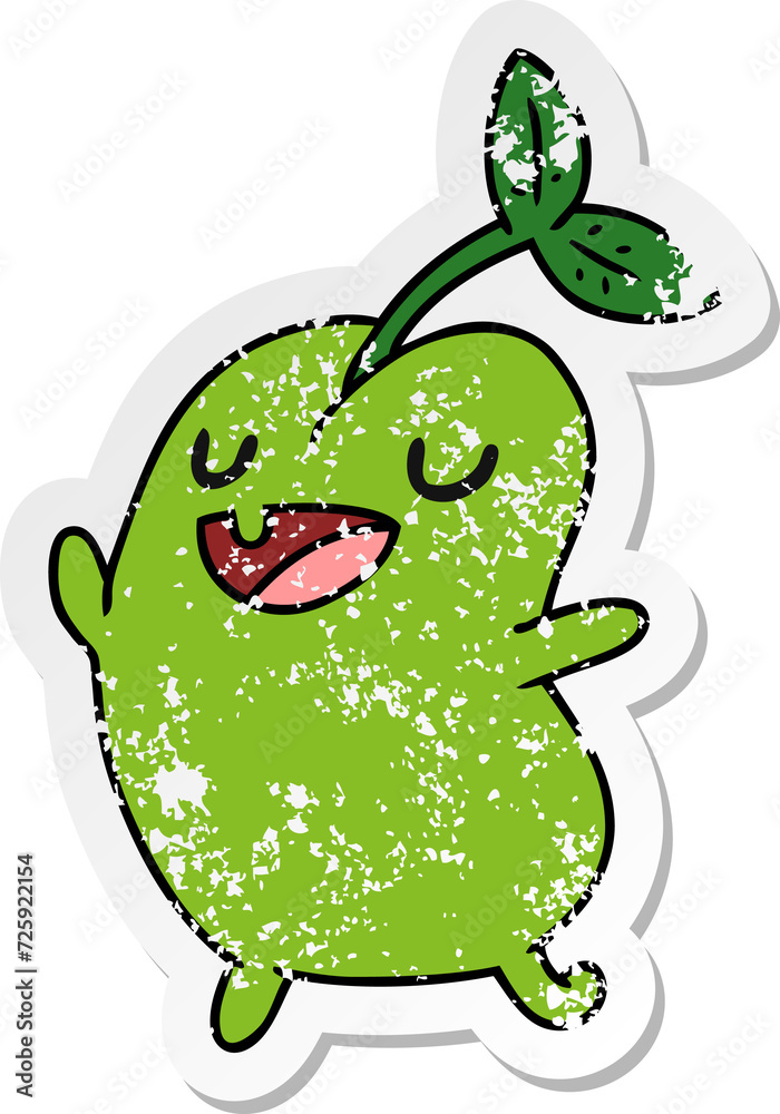 Naklejka premium distressed sticker cartoon kawaii cute sprouting bean