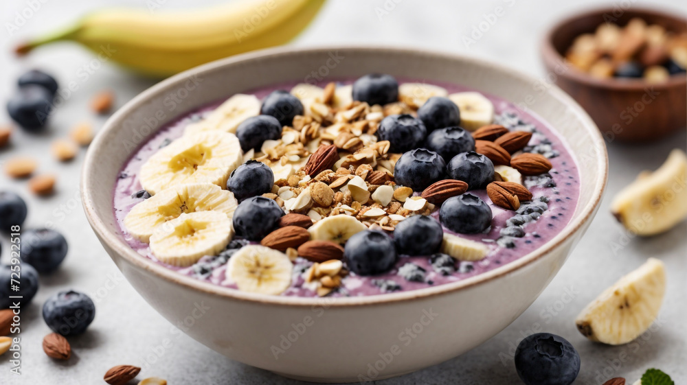 Bountiful Bliss: Top View of a Smoothie Bowl with Fresh Ripe Blueberries
Bountiful Bliss: Top View of a Smoothie Bowl with Fresh Ripe Blueberries