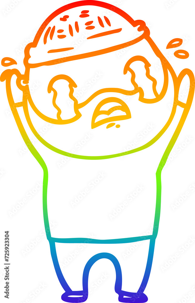 Obraz premium rainbow gradient line drawing cartoon bearded man crying