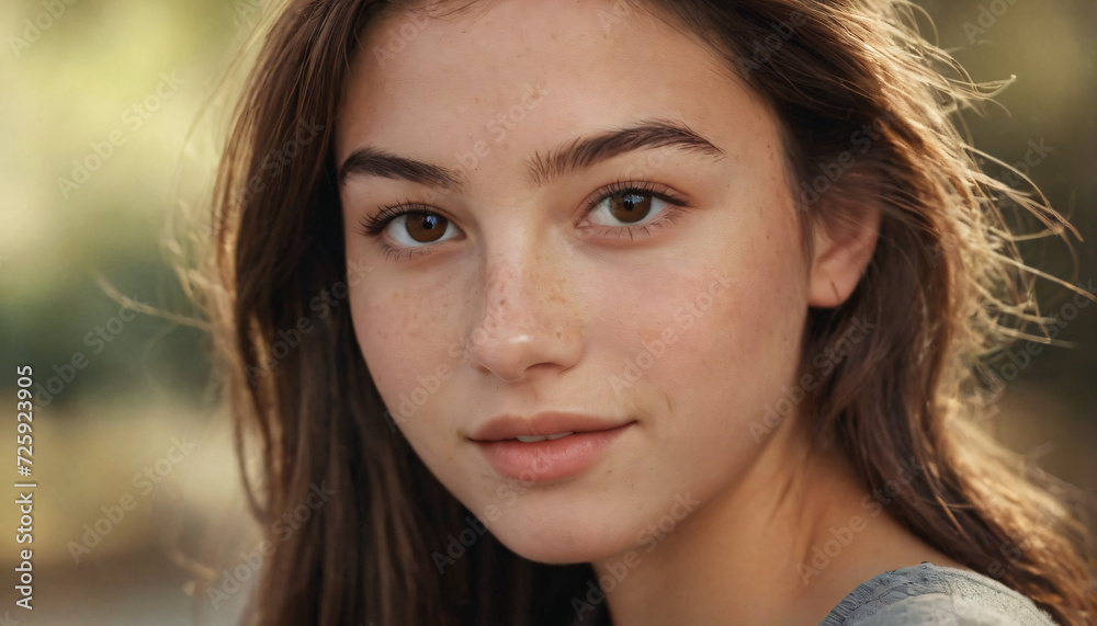 Young Brunette Teenager with Freckles and Radiant Smile - Headshot Portrait Young Brunette Teenager with Freckles and Radiant Smile - Headshot Portrait