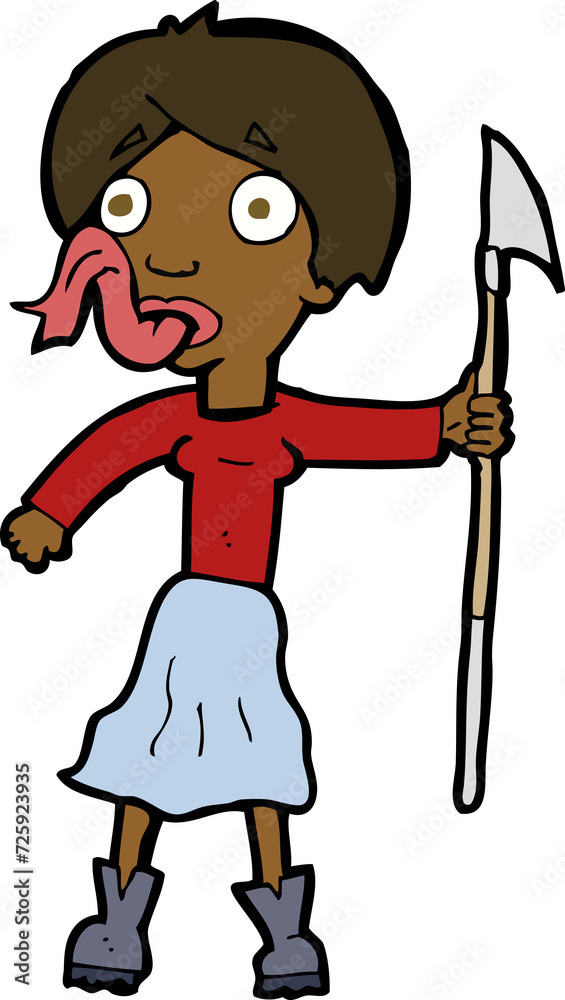 Fototapeta premium cartoon woman with spear sticking out tongue