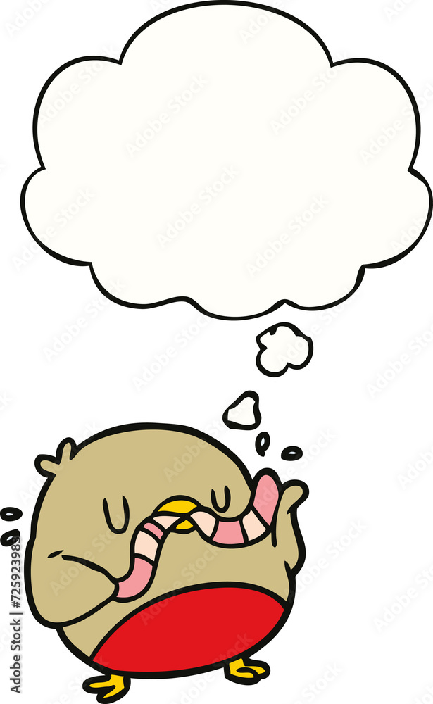 cartoon robin with worm and thought bubble cartoon robin with worm and thought bubble