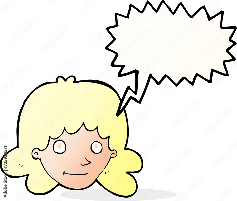 cartoon happy female face with speech bubble cartoon happy female face with speech bubble