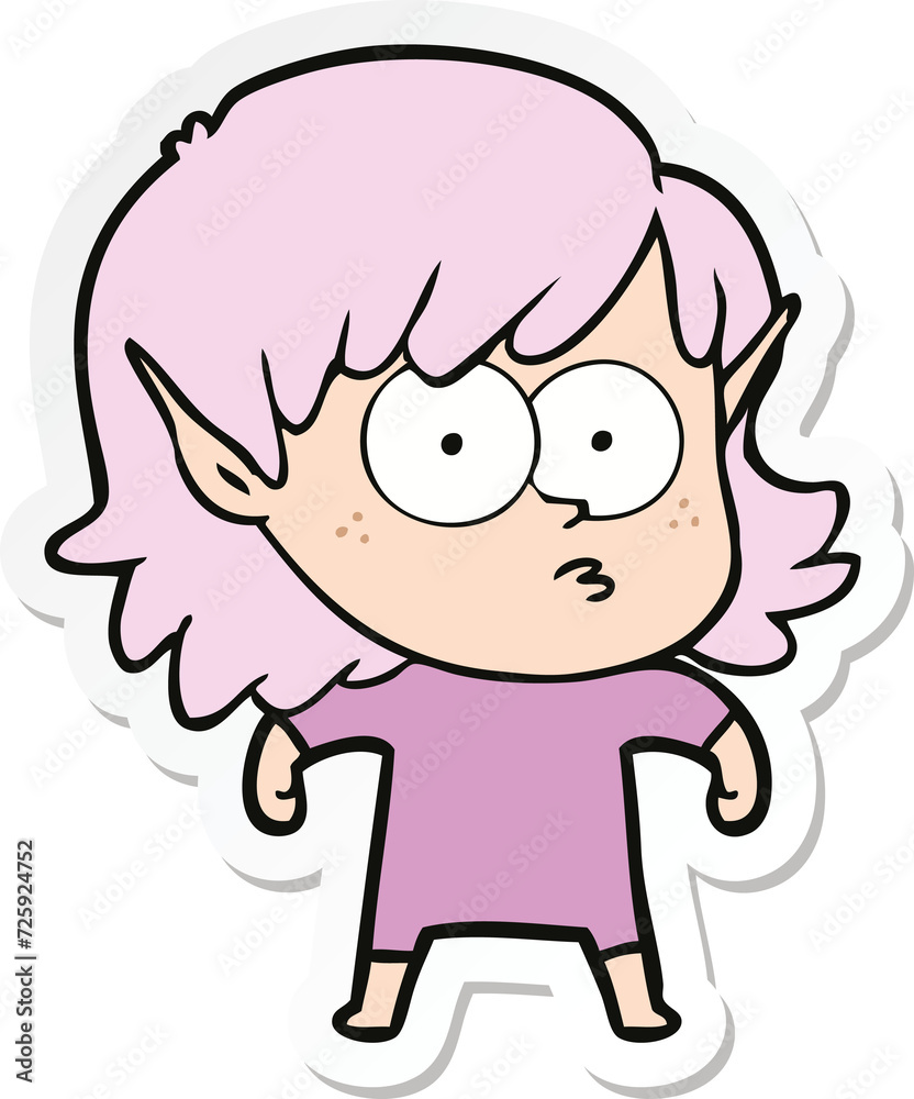 sticker of a cartoon elf girl staring sticker of a cartoon elf girl staring