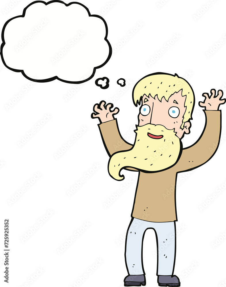 cartoon excited man with beard with thought bubble