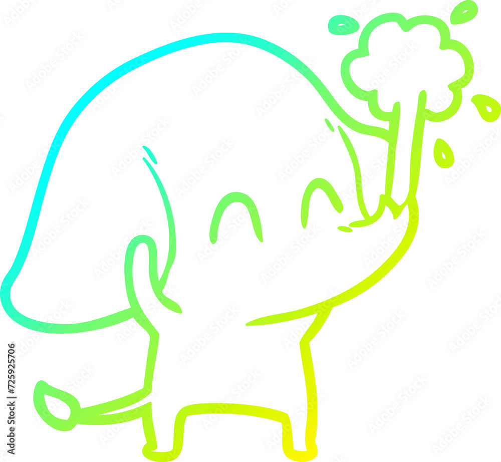 cold gradient line drawing cute cartoon elephant spouting water cold gradient line drawing cute cartoon elephant spouting water