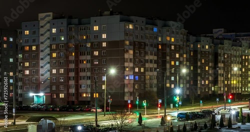 Wallpaper Mural night time lapse with light in windows of multistory buildings and flash of cars. life in a big city. Serenade of light Torontodigital.ca