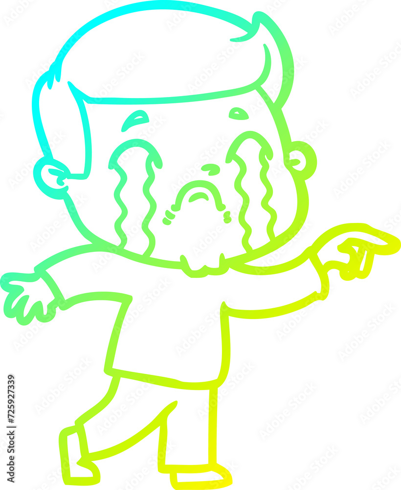 cold gradient line drawing cartoon man crying