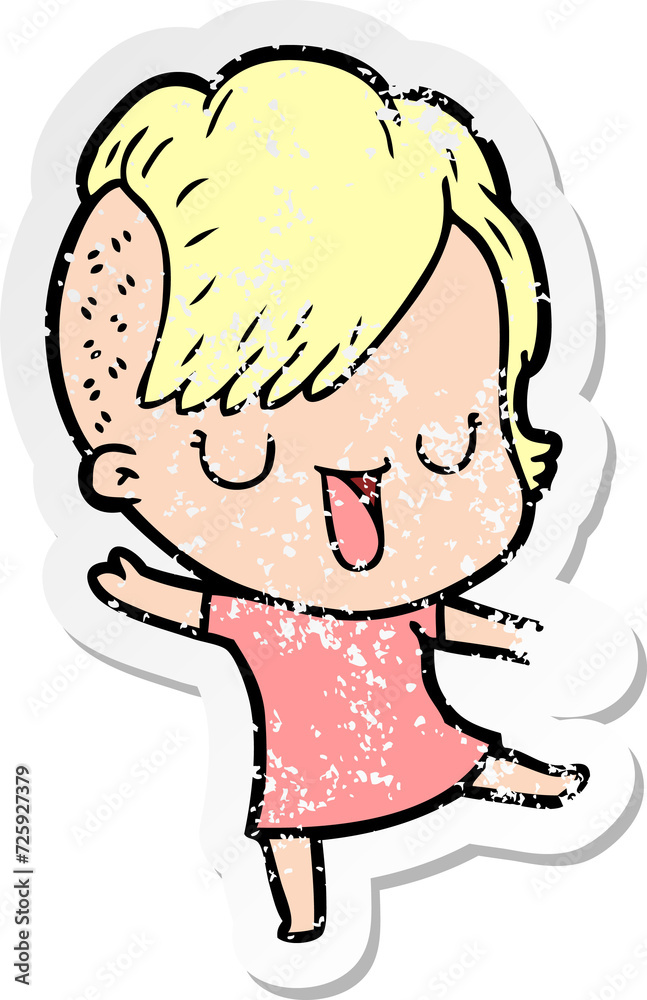 distressed sticker of a cute cartoon girl with hipster haircut distressed sticker of a cute cartoon girl with hipster haircut