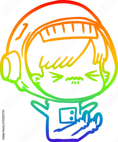 rainbow gradient line drawing cartoon space girl throwing a tantrum