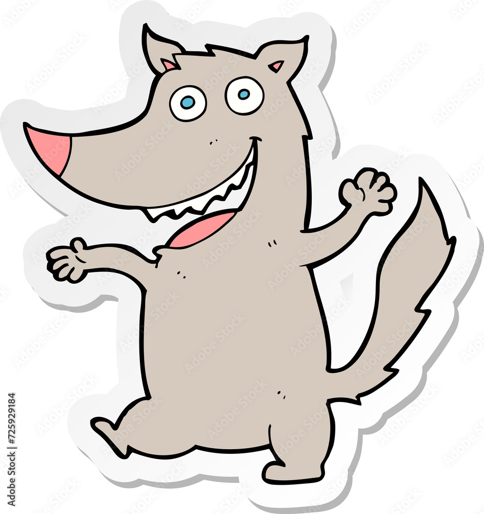 Fototapeta premium sticker of a cartoon happy wolf