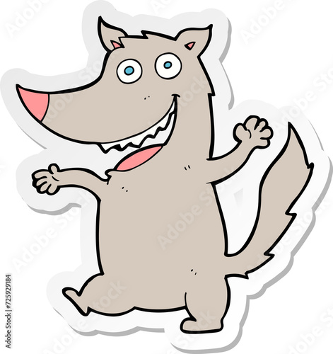 sticker of a cartoon happy wolf