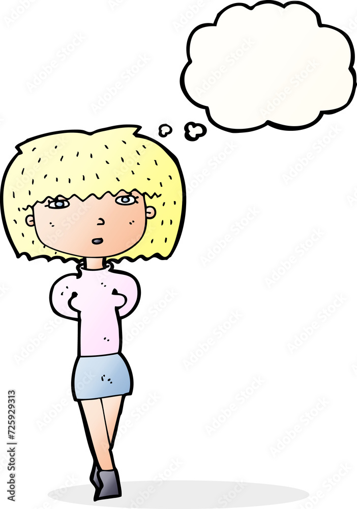cartoon shy woman with thought bubble cartoon shy woman with thought bubble