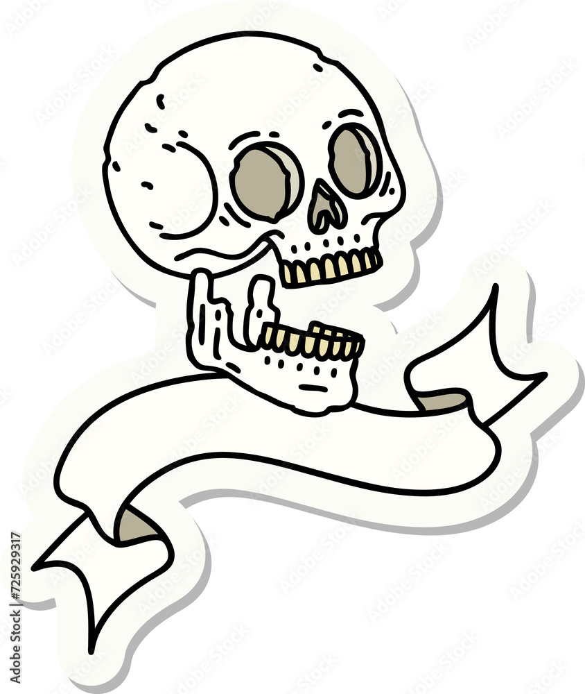 tattoo sticker with banner of a skull tattoo sticker with banner of a skull