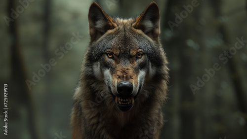 Fierce Gaze: An Angry Wolf in a Gloomy Forest