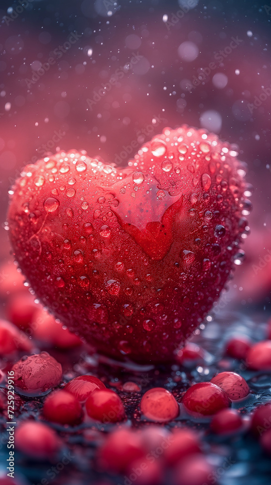 Red heart shaped confetti. AI generated art illustration.