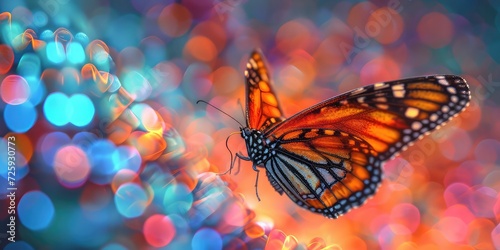 Butterfly Flying Over Colorful Patterns! Created by Generative AI - Graceful and Beautiful - Soft Natural Light