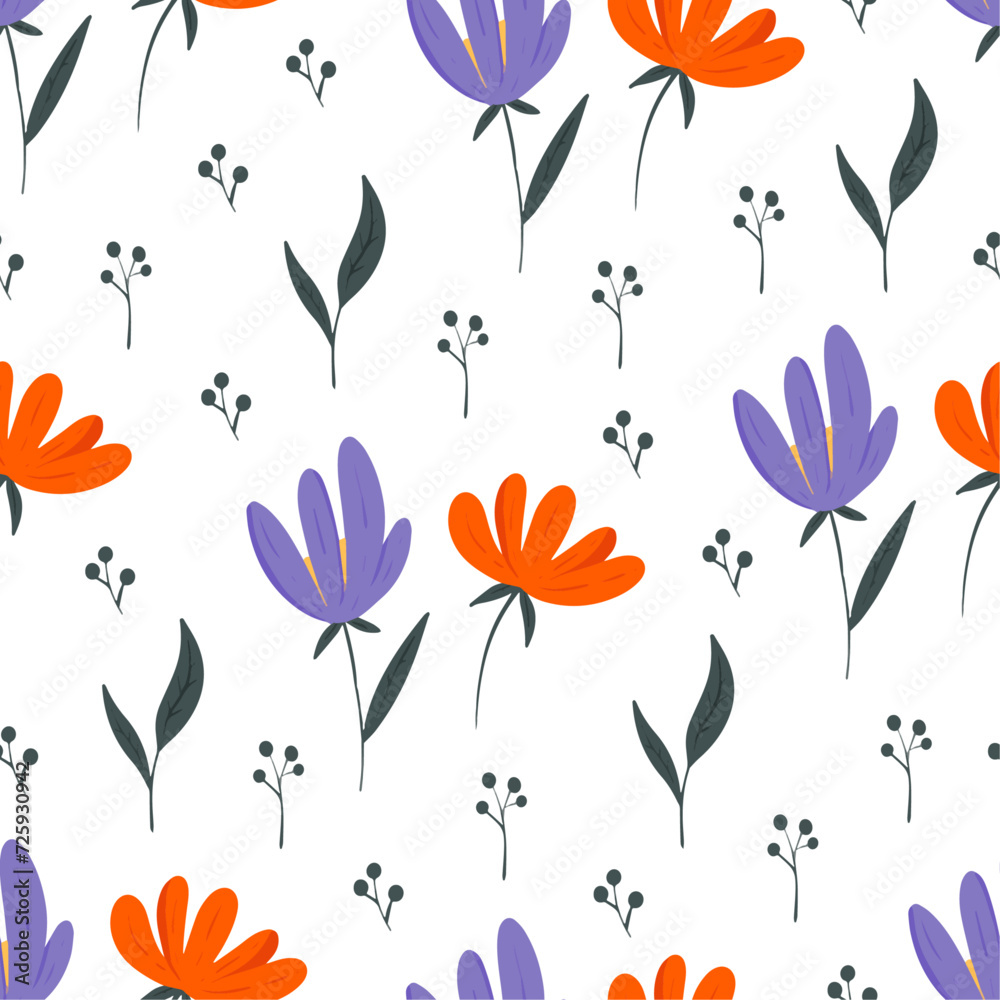 seamless floral pattern with meadow flowers on white background 