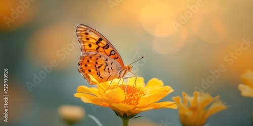 Yellow Flower with Butterfly-Shaped Insect! Perched Against Softly Blurred Background - Serene and Beautiful Scene in Nature - Soft Natural Light