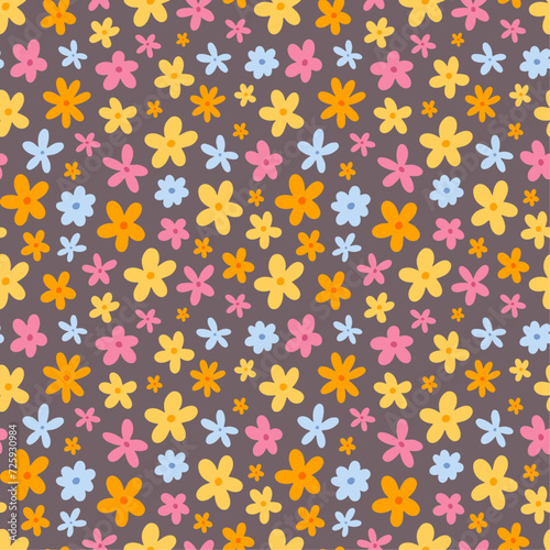 Vector seamless pattern with cute little flowers, colourful floral design for textile, fabric design, wrapping paper, gifts, cards, banners