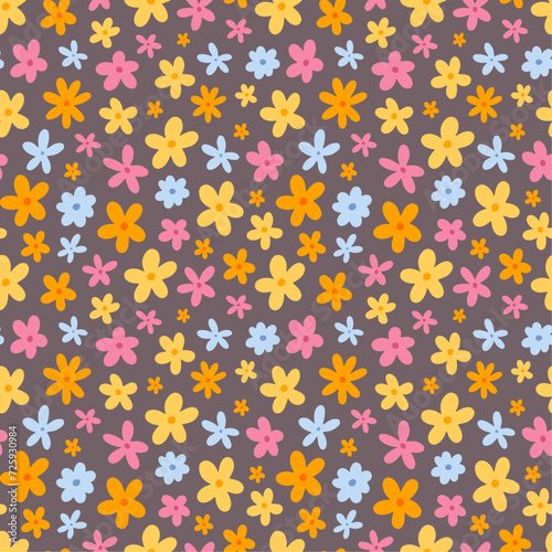 Vector seamless pattern with cute little flowers, colourful floral design for textile, fabric design, wrapping paper, gifts, cards, banners