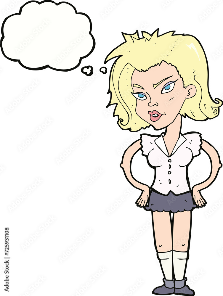 cartoon woman with hands on hips with thought bubble cartoon woman with hands on hips with thought bubble