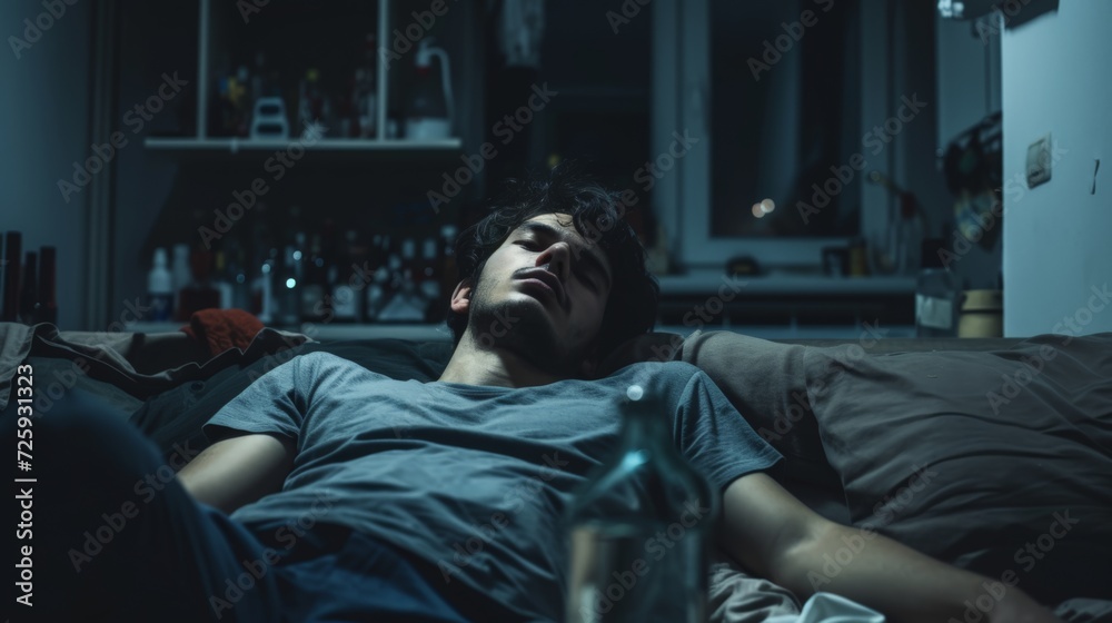 Fototapeta premium Teenager feeling unwell due to a hangover