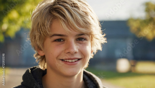 Young Blonde Man with Messy Hair and Warm Smile in Soft Natural Light