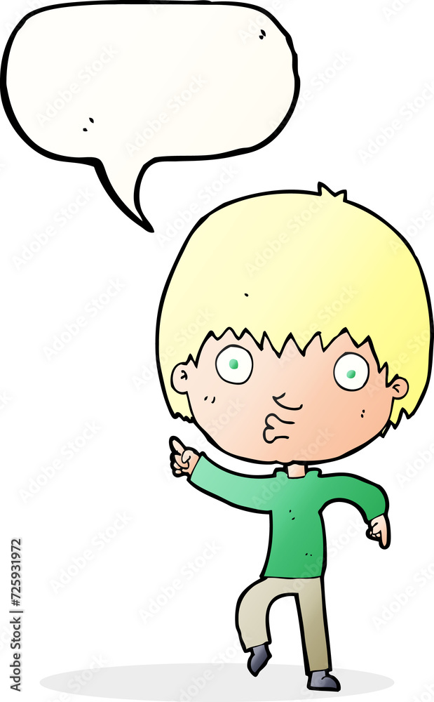 cartoon impressed boy pointing with speech bubble cartoon impressed boy pointing with speech bubble
