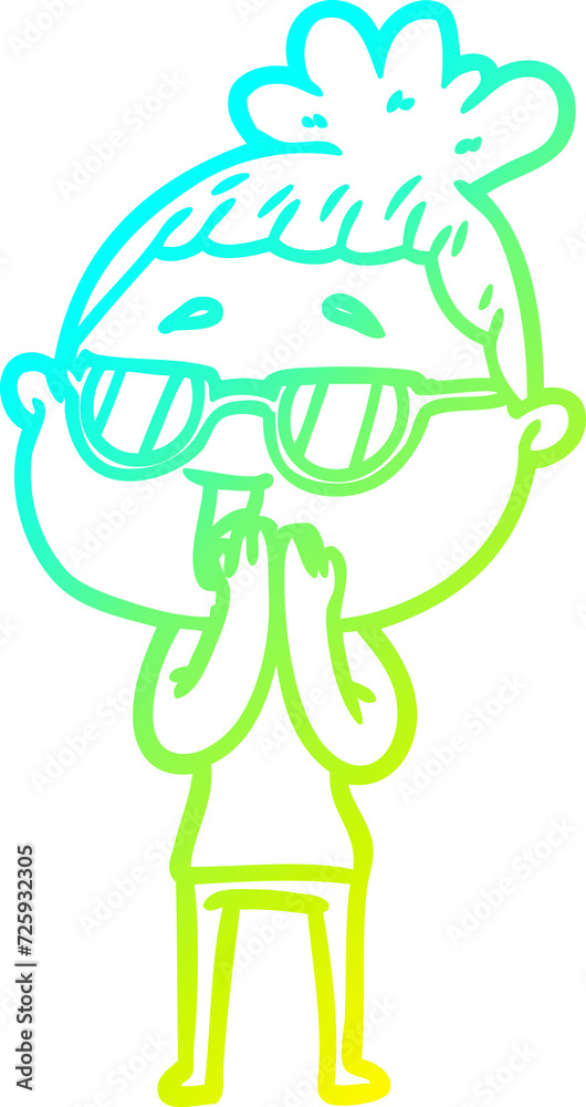cold gradient line drawing cartoon happy woman wearing spectacles