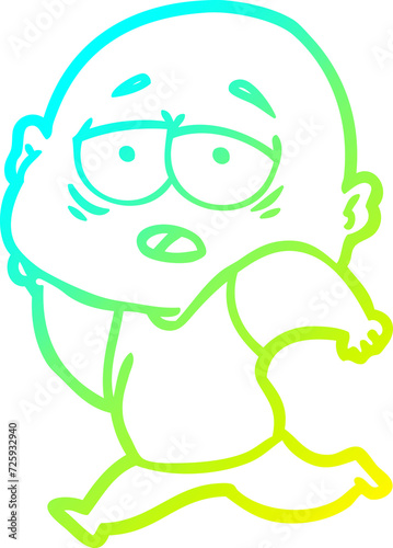 cold gradient line drawing cartoon tired bald man