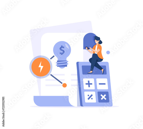 paying electricity,utilities and household invoice bills. Home finances management and sustainable housing concept