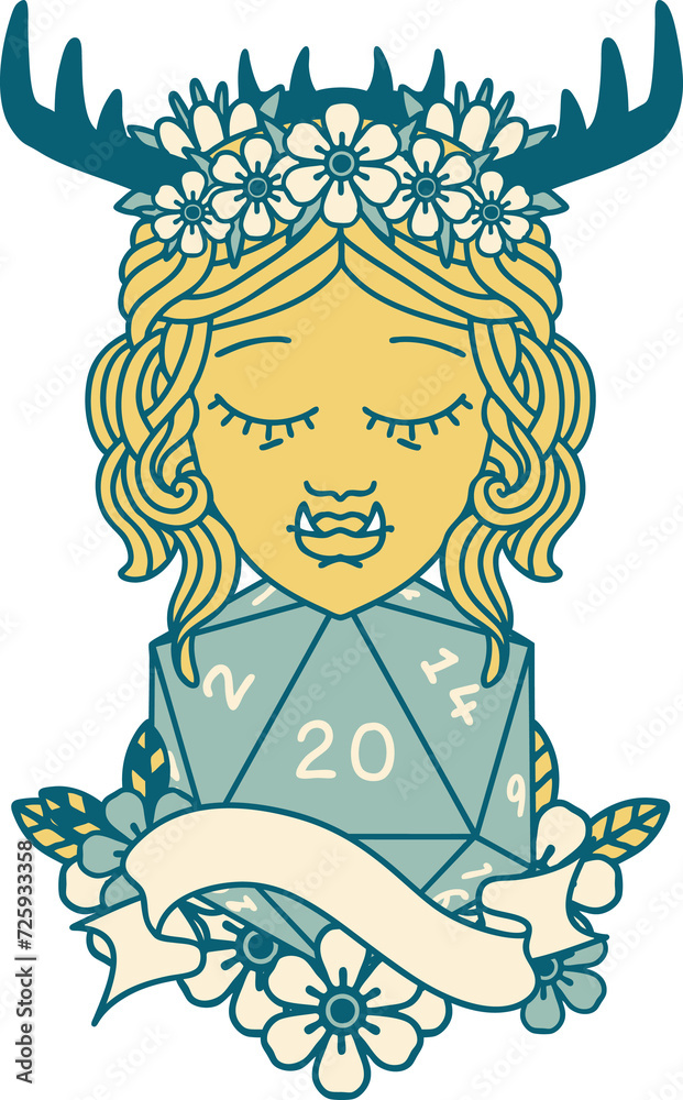 half orc druid character with natural 20 dice roll illustration half orc druid character with natural 20 dice roll illustration