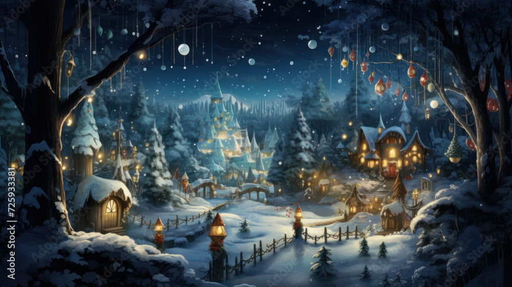 Scene of a magical forest blanketed in snow Scene of a magical forest blanketed in snow