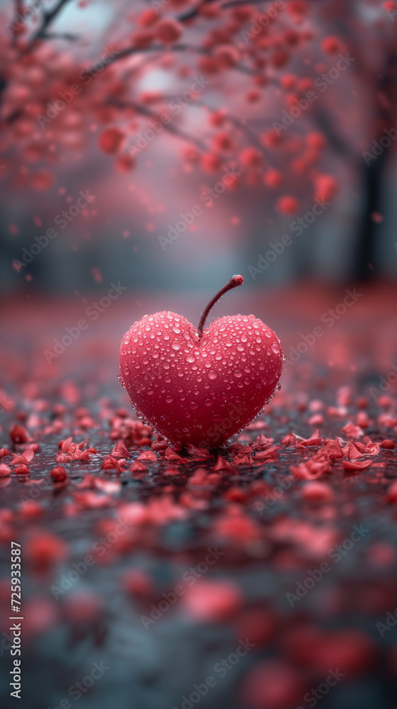 Fototapeta premium Red heart shaped confetti. AI generated art illustration.