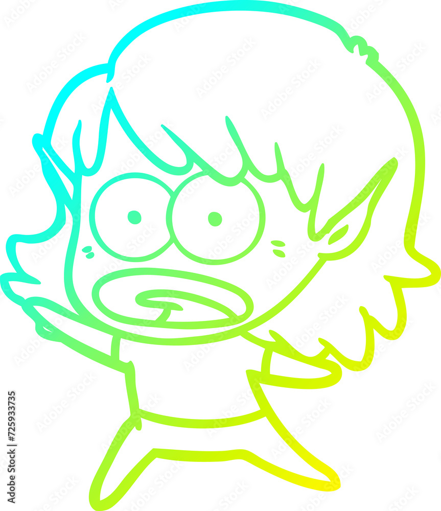cold gradient line drawing cartoon shocked elf girl